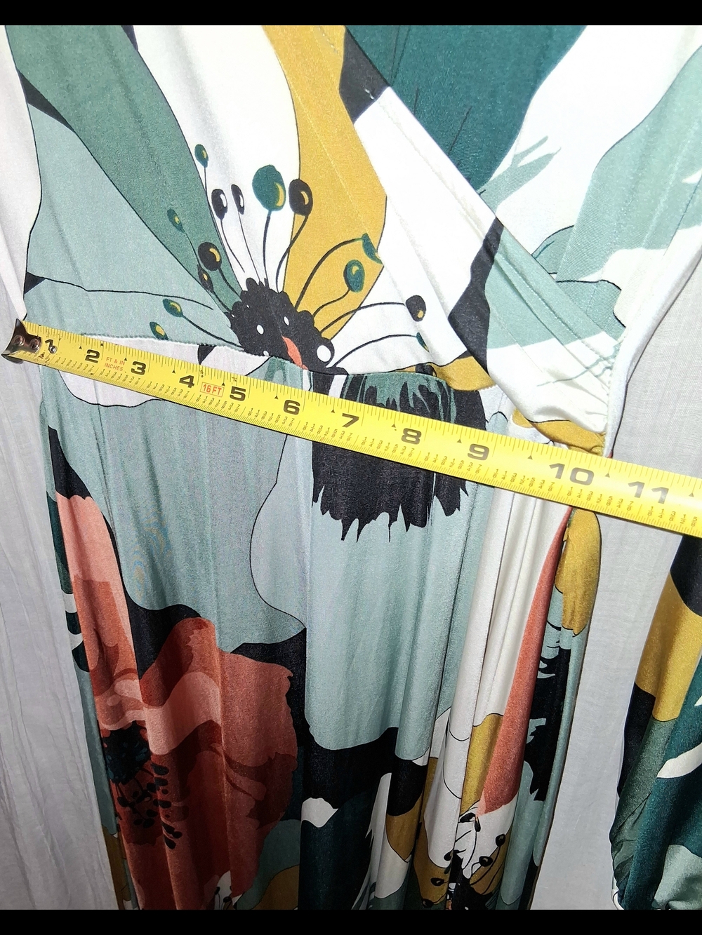 Floral V-Neck Long Sleeve Maxi Dress in Teal & Coral - Picture 5 of 7